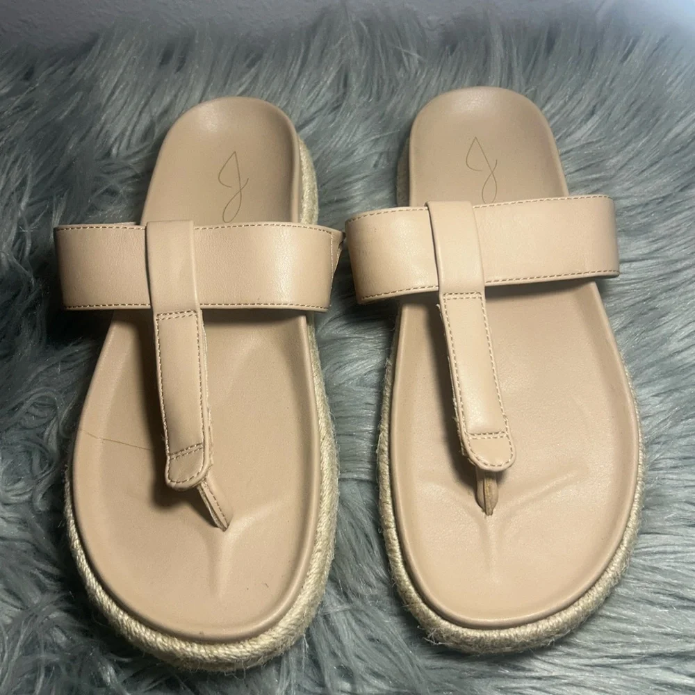 JOIE Nacho Sandal Thong Slide Espadrille Light Tan Vegan Casual Sandals Size 7.5